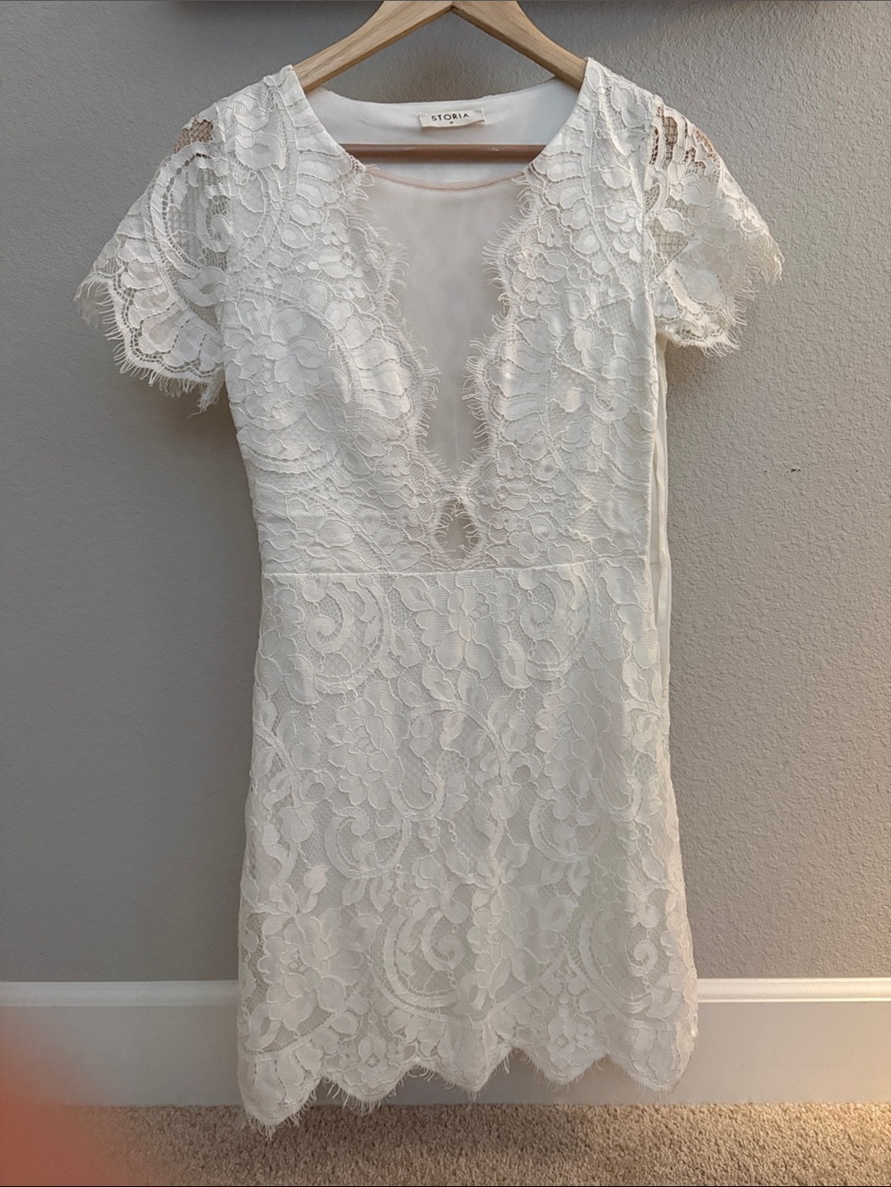 Storia Cream Lace V-Neck Mini Dress